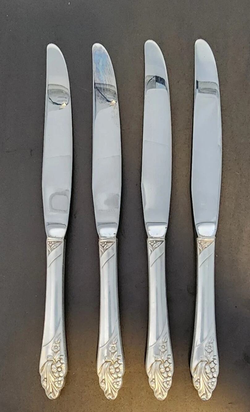 4 Onieda Community EVENING STAR Dinner Knives VTG 1950's Stainless Blade